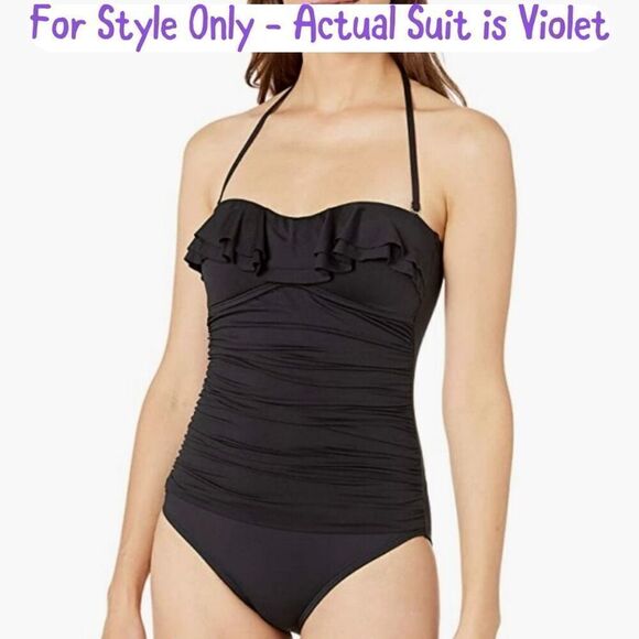 La Blanca Ruffled Halter Bandeau Mio Swimsuit Size 12 One Piece - Picture 9 of 9